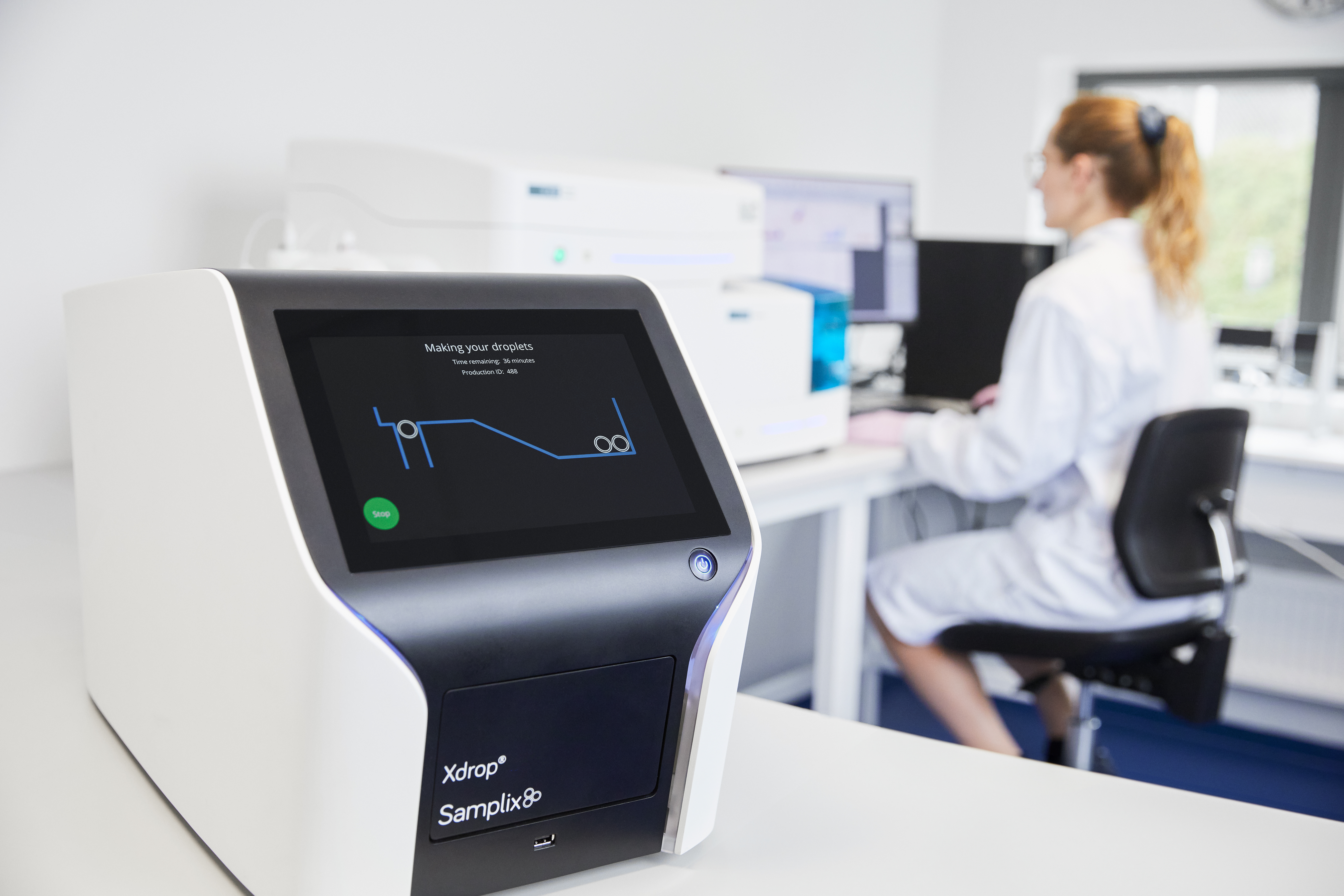 Xdrop instrument in front of Novocyte flow cytometer